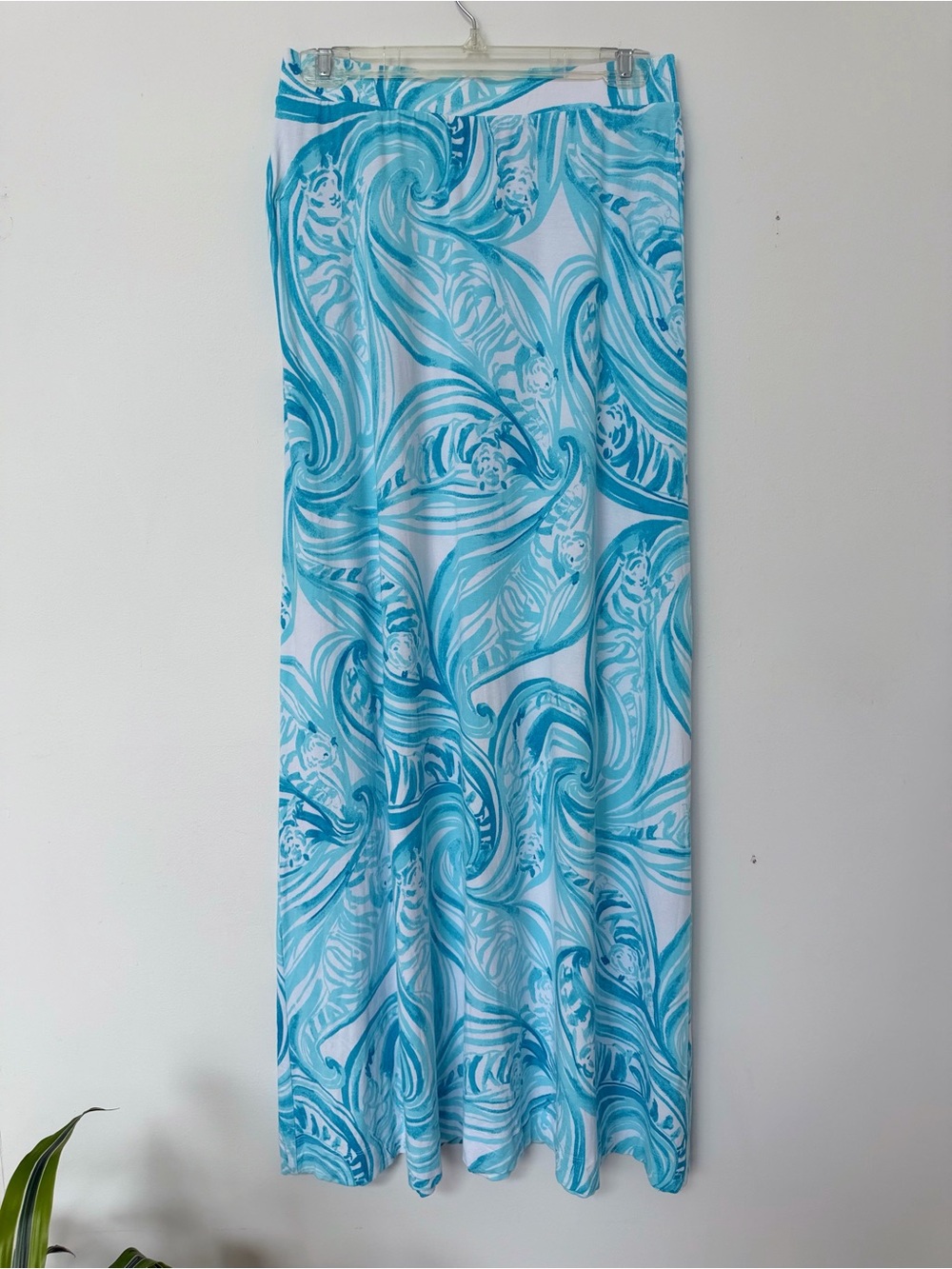 Lilly Pulitzer Maxi Skirt Womens S Blue White Tiger Print Resort Coastal Stretch